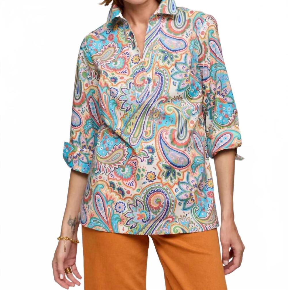 NEW HINSON WU vicky 3/4 sleeve paisley print top in multi color